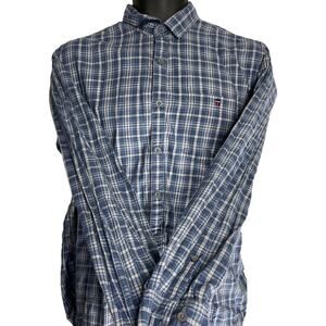 Louis Philippe Shirt Size 40 US L Blue Plaid Long Sleeves Slim Fit 100% Cotton